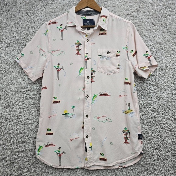 Roark Revival Jamaica Shirt Men M Pink Tropical Short Sleeve Button Up Vacation - Picture 2 of 10